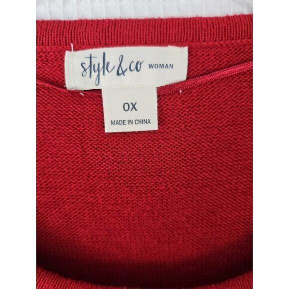Style & Co ~Woman Size 0X~ Dark Red Ruffled-Sleeve Sweater Top. - Picture 4 of 9